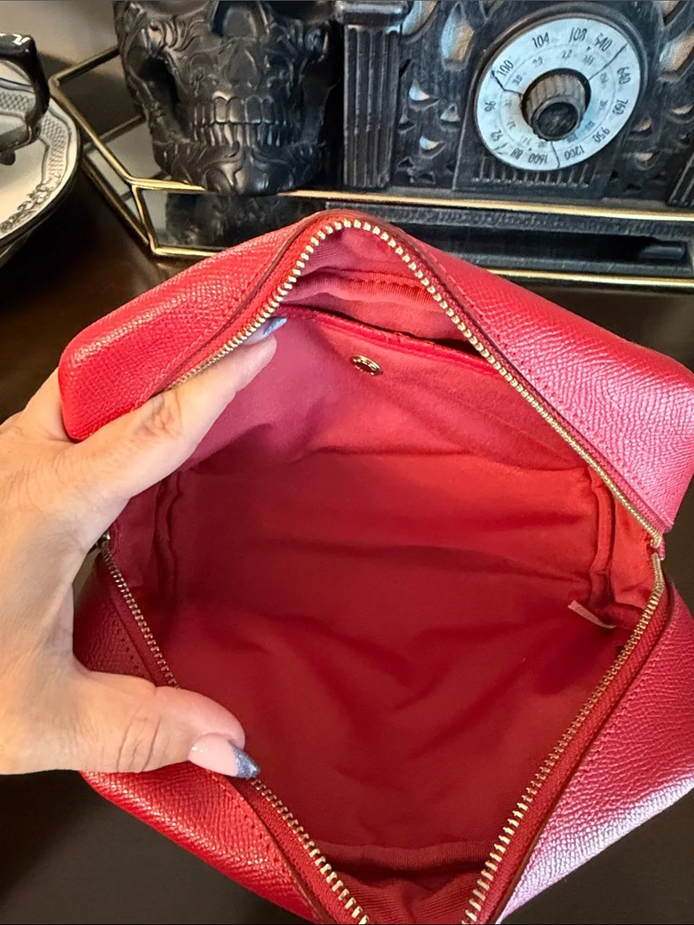 Coach Red Pebble Leather Wristlet Cosmetic Case